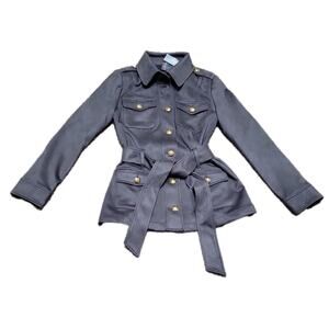 NWT WHBM White House Black Market Stretch Safari Jacket Gray Gold Buttons Medium
